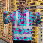 Hi-Vis-Hoodie-Reflective-Tapes-Blue-Neon-And-Pink-Flowers-Custom-Name-Safety-Workwear-For-Workers,-Truckers,-Operators-4