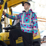 Hi-Vis-Hoodie-Reflective-Tapes-Blue-Neon-And-Pink-Flowers-Custom-Name-Safety-Workwear-For-Workers,-Truckers,-Operators-6