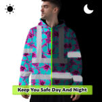 Hi-Vis-Hoodie-Reflective-Tapes-Blue-Neon-And-Pink-Flowers-Custom-Name-Safety-Workwear-For-Workers,-Truckers,-Operators-7