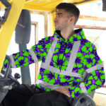 Hi-Vis-Hoodie-Reflective-Tapes-Green-Neon-And-Violet-Flowers-Custom-Name-Safety-Workwear-For-Workers,-Truckers,-Operators-3