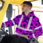 Hi-Vis-Hoodie-Reflective-Tapes-Violet-Neon-And-Pink-Flowers-Custom-Name-Safety-Workwear-For-Workers,-Truckers,-Operators-3