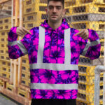 Hi-Vis-Hoodie-Reflective-Tapes-Violet-Neon-And-Pink-Flowers-Custom-Name-Safety-Workwear-For-Workers,-Truckers,-Operators-4