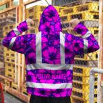 Hi-Vis-Hoodie-Reflective-Tapes-Violet-Neon-And-Pink-Flowers-Custom-Name-Safety-Workwear-For-Workers,-Truckers,-Operators-5