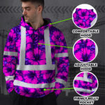 Hi-Vis-Hoodie-Reflective-Tapes-Violet-Neon-And-Pink-Flowers-Custom-Name-Safety-Workwear-For-Workers,-Truckers,-Operators-7