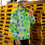 Hi-Vis-Jacket-Waterproof-Reflective-Tapes-Blue-Neon-And-Green-Flowers-Custom-Name-Safety-Workwear-For-Workers,-Truckers,-Operators-3