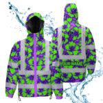 Hi-Vis-Jacket-Waterproof-Reflective-Tapes-Green-Neon-And-Violet-Flowers-Custom-Name-Safety-Workwear-For-Workers,-Truckers,-Operators-2