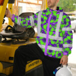 Hi-Vis-Jacket-Waterproof-Reflective-Tapes-Green-Neon-And-Violet-Flowers-Custom-Name-Safety-Workwear-For-Workers,-Truckers,-Operators-3