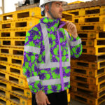 Hi-Vis-Jacket-Waterproof-Reflective-Tapes-Green-Neon-And-Violet-Flowers-Custom-Name-Safety-Workwear-For-Workers,-Truckers,-Operators-4