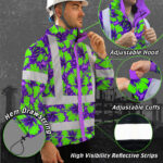 Hi-Vis-Jacket-Waterproof-Reflective-Tapes-Green-Neon-And-Violet-Flowers-Custom-Name-Safety-Workwear-For-Workers,-Truckers,-Operators-8