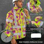 Hi-Vis-Jacket-Waterproof-Reflective-Tapes-Pink-Neon-And-Lime-Flowers-Custom-Name-Safety-Workwear-For-Workers,-Truckers,-Operators-8