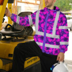 Hi-Vis-Jacket-Waterproof-Reflective-Tapes-Violet-Neon-And-Pink-Flowers-Custom-Name-Safety-Workwear-For-Workers,-Truckers,-Operators-3