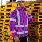 Hi-Vis-Jacket-Waterproof-Reflective-Tapes-Violet-Neon-And-Pink-Flowers-Custom-Name-Safety-Workwear-For-Workers,-Truckers,-Operators-4