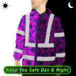 Hi-Vis-Jacket-Waterproof-Reflective-Tapes-Violet-Neon-And-Pink-Flowers-Custom-Name-Safety-Workwear-For-Workers,-Truckers,-Operators-6