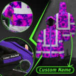 Hi-Vis-Jacket-Waterproof-Reflective-Tapes-Violet-Neon-And-Pink-Flowers-Custom-Name-Safety-Workwear-For-Workers,-Truckers,-Operators-7