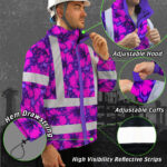 Hi-Vis-Jacket-Waterproof-Reflective-Tapes-Violet-Neon-And-Pink-Flowers-Custom-Name-Safety-Workwear-For-Workers,-Truckers,-Operators-8