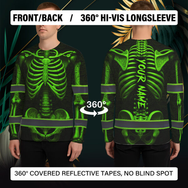 Hi-Vis-Long-Sleeve-Reflective-Tapes-Green-Neon-Bone-Skull-Custom-Name-Safety-Workwear-For-Workers,-Runners,-Cyclists-7