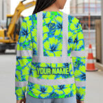 Hi-Vis-Long-Sleeve-Shirt-Reflective-Tapes-Blue-Neon-And-Green-Flowers-Custom-Name-Safety-Workwear-For-Workers,-Truckers,-Operators-4