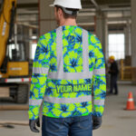 Hi-Vis-Long-Sleeve-Shirt-Reflective-Tapes-Blue-Neon-And-Green-Flowers-Custom-Name-Safety-Workwear-For-Workers,-Truckers,-Operators-5