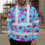 Hi-Vis-Long-Sleeve-Shirt-Reflective-Tapes-Blue-Neon-And-Pink-Flowers-Custom-Name-Safety-Workwear-For-Workers,-Truckers,-Operators-3