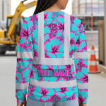Hi-Vis-Long-Sleeve-Shirt-Reflective-Tapes-Blue-Neon-And-Pink-Flowers-Custom-Name-Safety-Workwear-For-Workers,-Truckers,-Operators-4