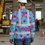 Hi-Vis-Long-Sleeve-Shirt-Reflective-Tapes-Blue-Neon-And-Pink-Flowers-Custom-Name-Safety-Workwear-For-Workers,-Truckers,-Operators-5