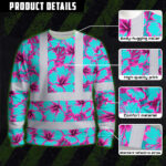 Hi-Vis-Long-Sleeve-Shirt-Reflective-Tapes-Blue-Neon-And-Pink-Flowers-Custom-Name-Safety-Workwear-For-Workers,-Truckers,-Operators-7