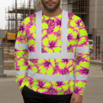 Hi-Vis-Long-Sleeve-Shirt-Reflective-Tapes-Pink-Neon-And-Lime-Flowers-Custom-Name-Safety-Workwear-For-Workers,-Truckers,-Operators-3