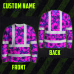 Hi-Vis-Long-Sleeve-Shirt-Reflective-Tapes-Violet-Neon-And-Pink-Flowers-Custom-Name-Safety-Workwear-For-Workers,-Truckers,-Operators-2