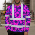 Hi-Vis-Long-Sleeve-Shirt-Reflective-Tapes-Violet-Neon-And-Pink-Flowers-Custom-Name-Safety-Workwear-For-Workers,-Truckers,-Operators-3