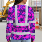 Hi-Vis-Long-Sleeve-Shirt-Reflective-Tapes-Violet-Neon-And-Pink-Flowers-Custom-Name-Safety-Workwear-For-Workers,-Truckers,-Operators-4