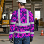 Hi-Vis-Long-Sleeve-Shirt-Reflective-Tapes-Violet-Neon-And-Pink-Flowers-Custom-Name-Safety-Workwear-For-Workers,-Truckers,-Operators-5