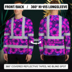 Hi-Vis-Long-Sleeve-Shirt-Reflective-Tapes-Violet-Neon-And-Pink-Flowers-Custom-Name-Safety-Workwear-For-Workers,-Truckers,-Operators-8