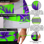 Hi-Vis-T-Shirt-Reflective-Tapes-Green-Neon-And-Violet-Flowers-Hawaii-Custom-Name-Safety-Workwear-For-Workers,-Truckers,-Operators-7