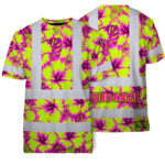 Hi-Vis-T-Shirt-Reflective-Tapes-Pink-Neon-And-Lime-Flowers-Hawaii-Custom-Name-Safety-Workwear-For-Workers,-Truckers,-Operators-1