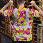 Hi-Vis-T-Shirt-Reflective-Tapes-Pink-Neon-And-Lime-Flowers-Hawaii-Custom-Name-Safety-Workwear-For-Workers,-Truckers,-Operators-4