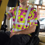Hi-Vis-T-Shirt-Reflective-Tapes-Pink-Neon-And-Lime-Flowers-Hawaii-Custom-Name-Safety-Workwear-For-Workers,-Truckers,-Operators-5