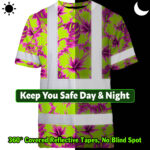 Hi-Vis-T-Shirt-Reflective-Tapes-Pink-Neon-And-Lime-Flowers-Hawaii-Custom-Name-Safety-Workwear-For-Workers,-Truckers,-Operators-6