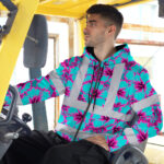 Hi-Vis-Zip-Hoodie-Reflective-Tapes-Blue-Neon-And-Pink-Flowers-Custom-Name-Safety-Workwear-For-Workers,-Truckers,-Operators-3