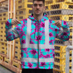 Hi-Vis-Zip-Hoodie-Reflective-Tapes-Blue-Neon-And-Pink-Flowers-Custom-Name-Safety-Workwear-For-Workers,-Truckers,-Operators-4