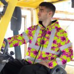 Hi-Vis-Zip-Hoodie-Reflective-Tapes-Pink-Neon-And-Lime-Flowers-Custom-Name-Safety-Workwear-For-Workers,-Truckers,-Operators-3