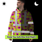 Hi-Vis-Zip-Hoodie-Reflective-Tapes-Pink-Neon-And-Lime-Flowers-Custom-Name-Safety-Workwear-For-Workers,-Truckers,-Operators-8