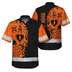 Hi Vis Hawaiian Shirt American Flag Neon Purple Reflective High Visibility Custom Name Safety Workwear