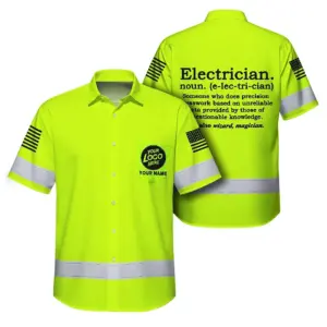 Hi Vis Hawaiian Shirt Electrician Definition Yellow Custom Name and Logo Company Name Safety Workwear