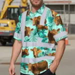 hi-vis-hawaiian-shirt-reflective-tapes-green-flower-brown-cow-custom-4df33.webp
