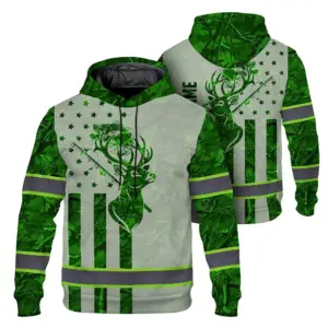 Hi Vis Hoodie Reflective Black And Green Neon 3 Hunting Custom Name Safety Workwear For Company, Group, Team, Hunters, Hunting Lovers