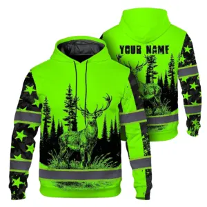 Hi Vis Hoodie Reflective Black And Green Neon Hunting Custom Name Safety Workwear For Company, Group, Team, Hunters, Hunting Lovers