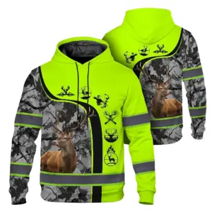 Hi Vis Hoodie Reflective Black And Lime Neon Hunting Custom Name Safety Workwear For Company, Group, Team, Hunters, Hunting Lovers
