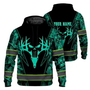 Hi Vis Hoodie Reflective Black And Mint Neon Hunting Custom Name Safety Workwear For Company, Group, Team, Hunters, Hunting Lovers