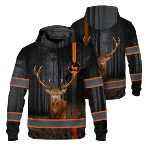 Hi Vis Hoodie Reflective Black And Orange Neon Hunting Custom Name Safety Workwear For Company, Group, Team, Hunters, Hunting Lovers
