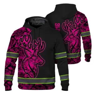 Hi Vis Hoodie Reflective Black And Pink Neon Hunting Custom Name Safety Workwear For Company, Group, Team, Hunters, Hunting Lovers